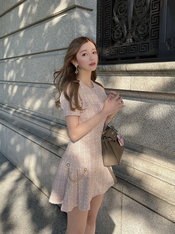 [TEST out of stock] side chain tweed dress