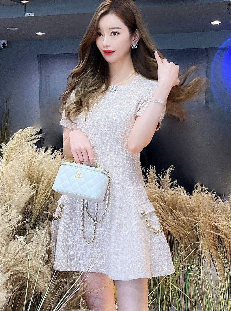 [TEST out of stock] side chain tweed dress